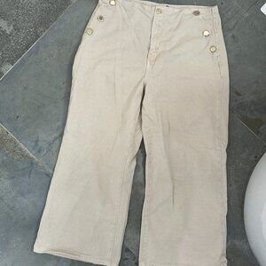 ZARA tan cropped jeans with gold sailor button detail | 12